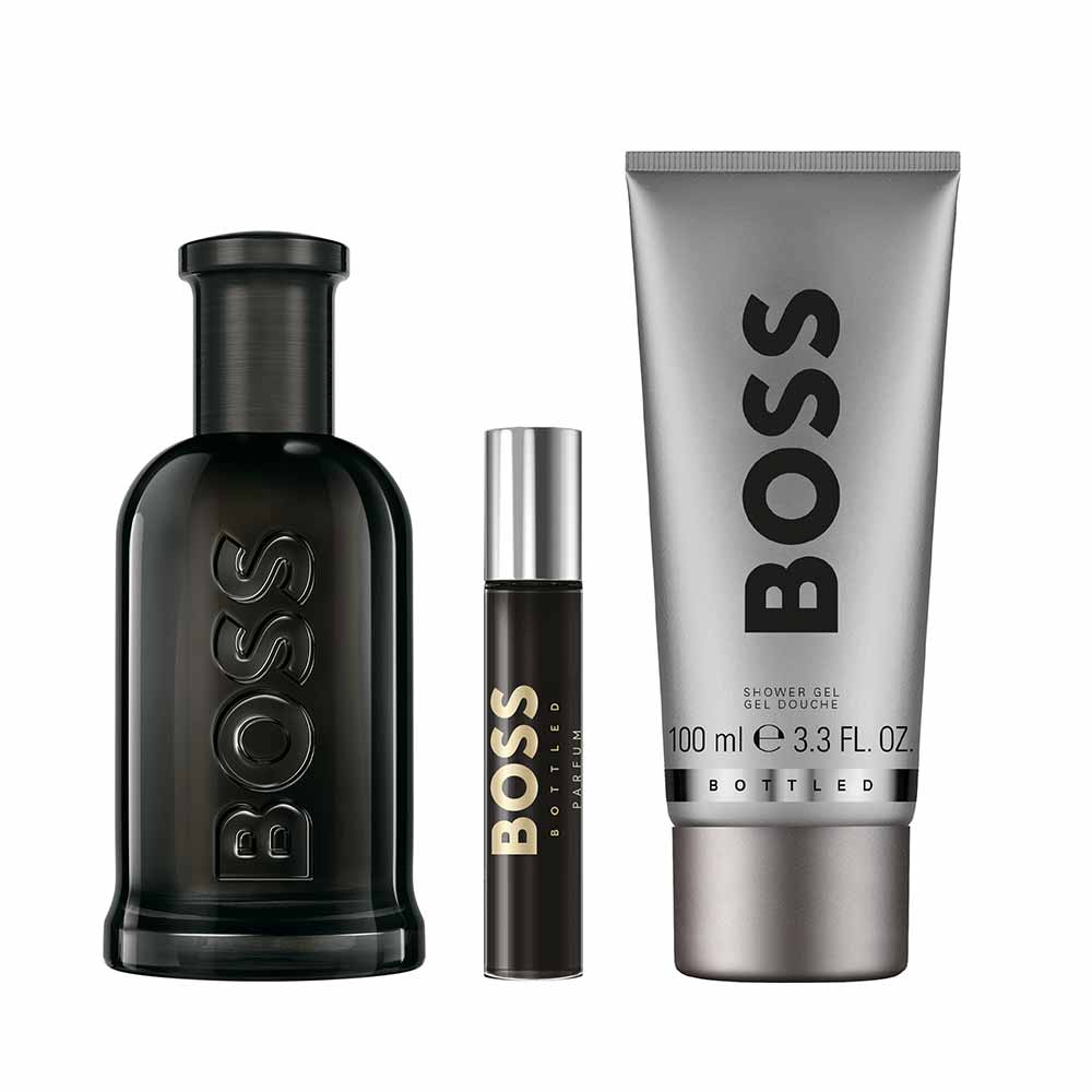 Kit Coffret Hugo Boss Bottled Perfume Parfum 100ml + Gel De Banho 100ml + Travel Size 10ml