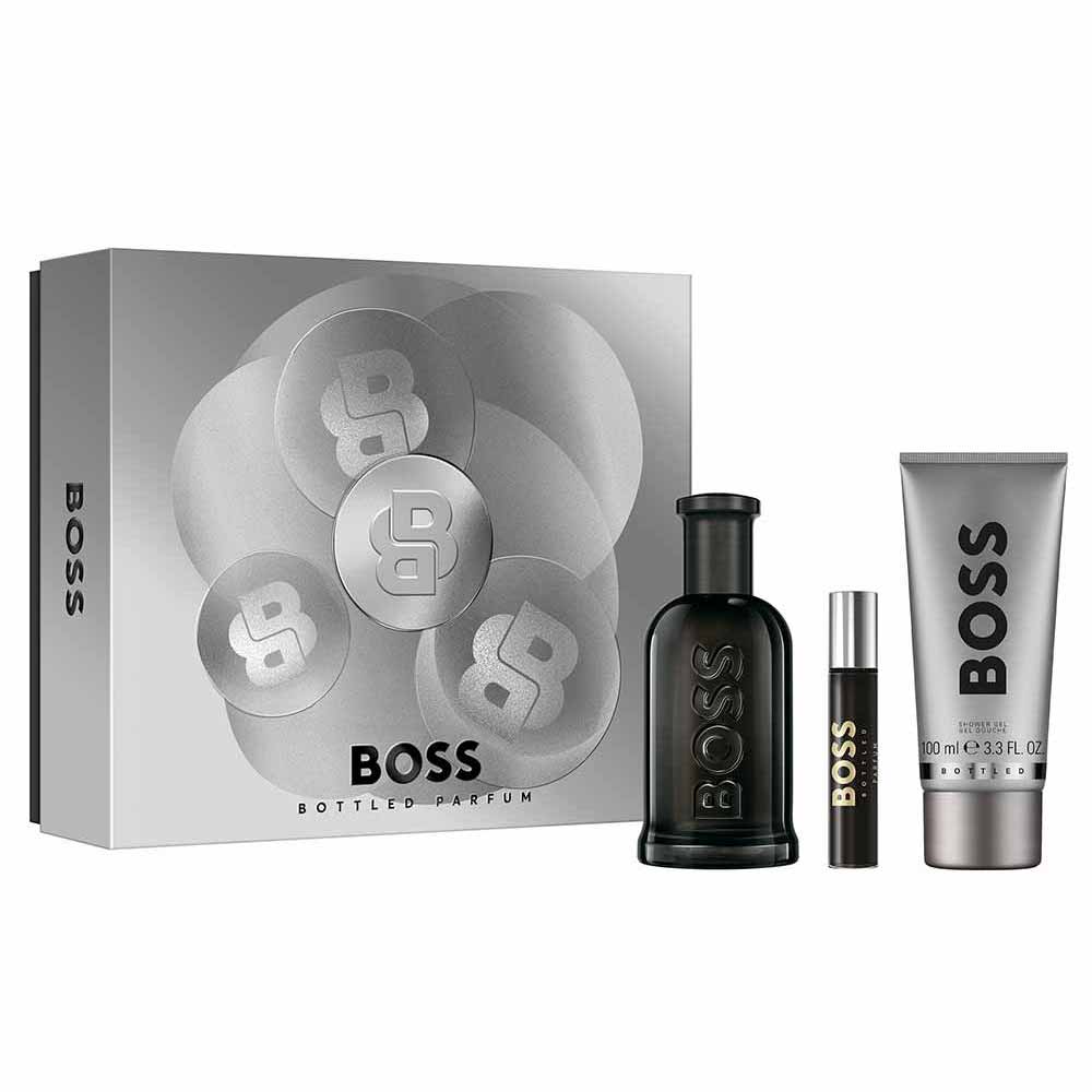 Kit Coffret Hugo Boss Bottled Perfume Parfum 100ml + Gel De Banho 100ml + Travel Size 10ml