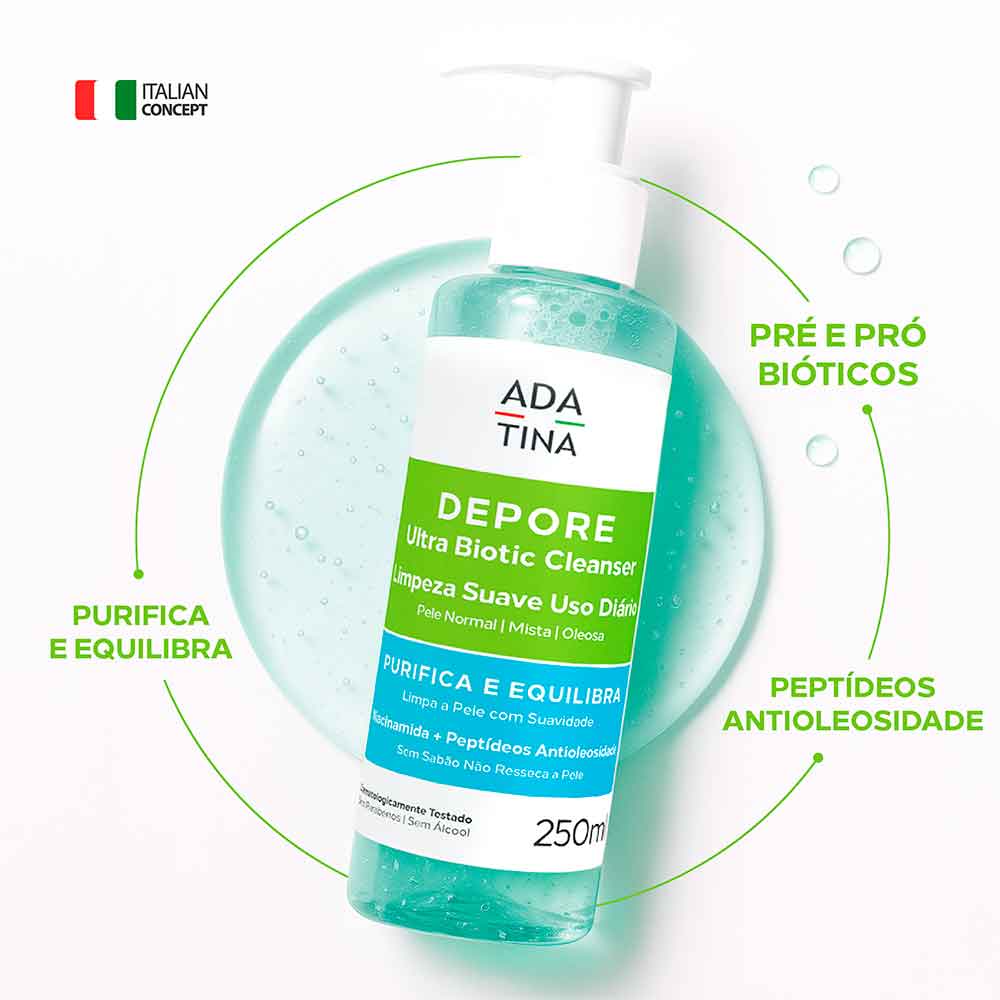 Gel de Limpeza Facial Suave Depore Ultra Biotic Cleanser Ada Tina 250ml