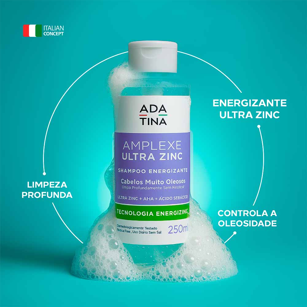 Shampoo Energizante Para Cabelos Muito Oleosos Amplexe Ultra Zinc Ada Tina 250ml