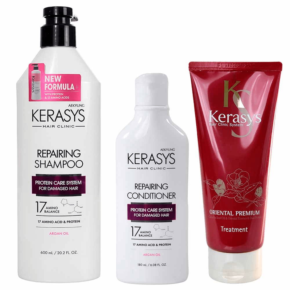 Kit Kerasys Shampoo 600g + Condicionador 180ml + Tratamento Repairing 200ml