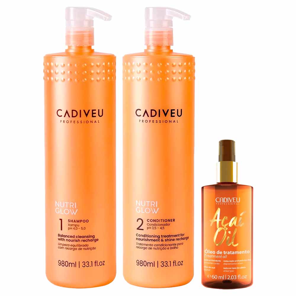 Kit Cadiveu Professional Shampoo 980ml + Condicionador 980ml + Tratamento Reconstrutor Açaí Oil 60ml