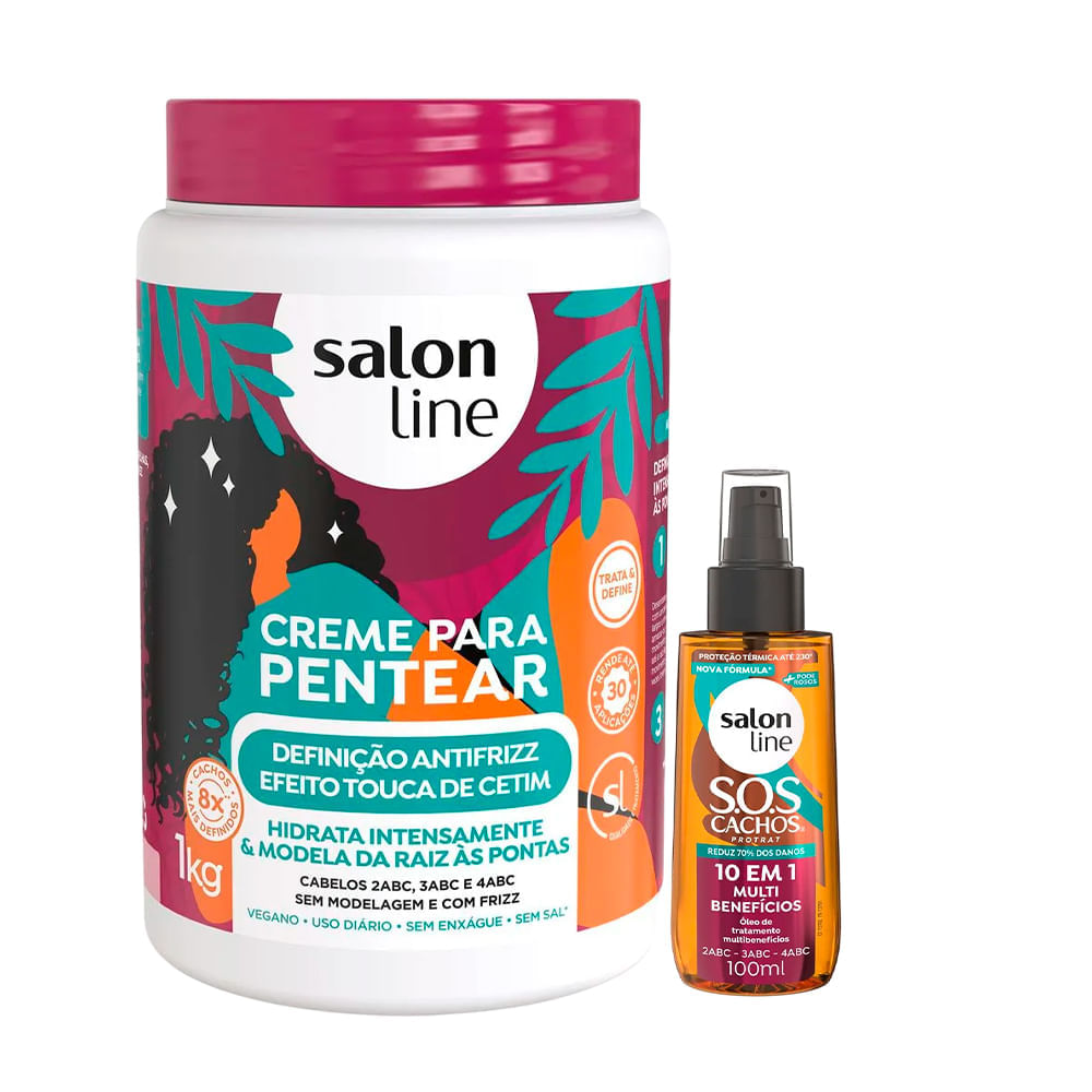 Kit Salon Line Creme De Pentear Definição Antifrizz 1kg + Óleo Capilar Sos 10 Em 1 100ml