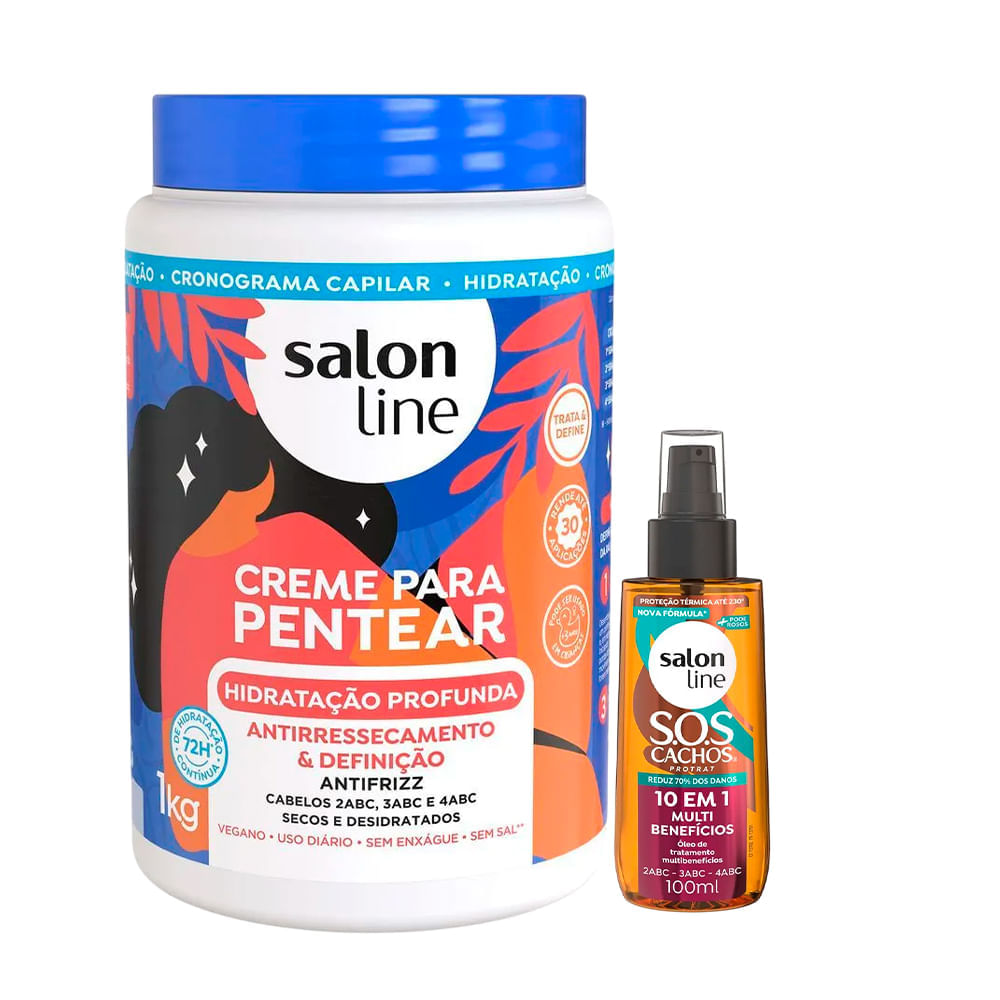 Kit Salon Line Creme De Pentear Hidratação Profunda 1kg + Óleo Capilar Sos 10 Em 1 100ml