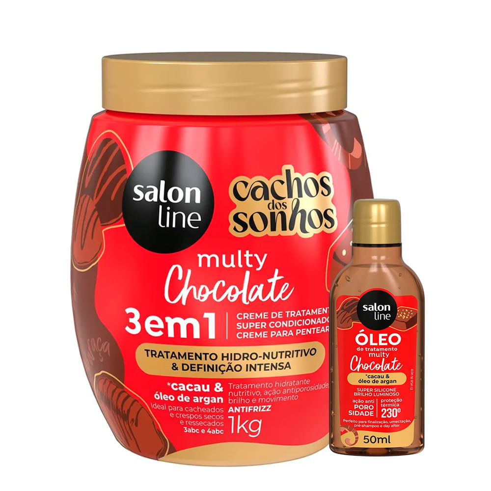 Kit Salon Line Cachos Dos Sonhos Multy Chocolate 1kg + Óleo Capilar 50ml