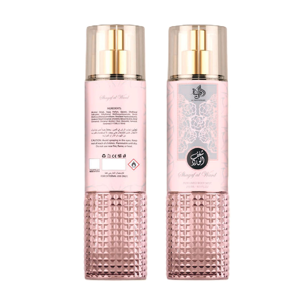 Body Mist Árabe Feminino Shagaf Al Ward Al Wataniah 250ml