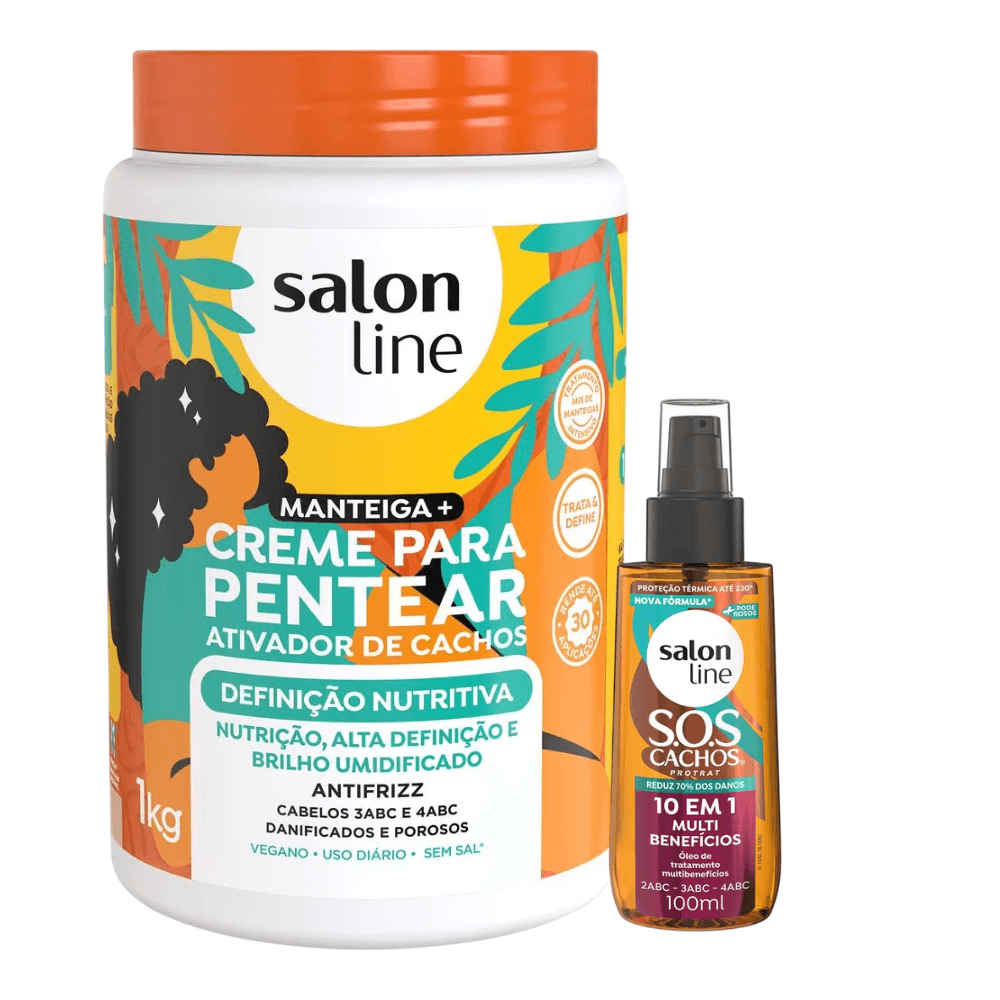 Kit Salon Line Creme De Pentear Definição Nutritiva 1kg + Óleo Capilar Sos 10 Em 1 100ml