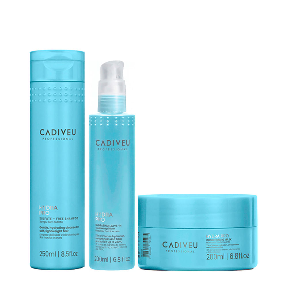 Kit Hydra Pro Cadiveu Professional Shampoo 250ml + Máscara 200ml + Leave-In 200ml