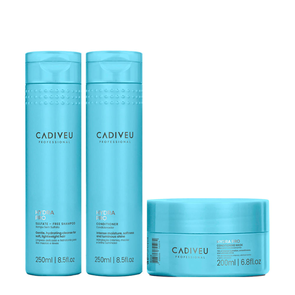Kit Hydra Pro Cadiveu Professional Shampoo 250ml + Condicionador 250ml + Máscara 200ml