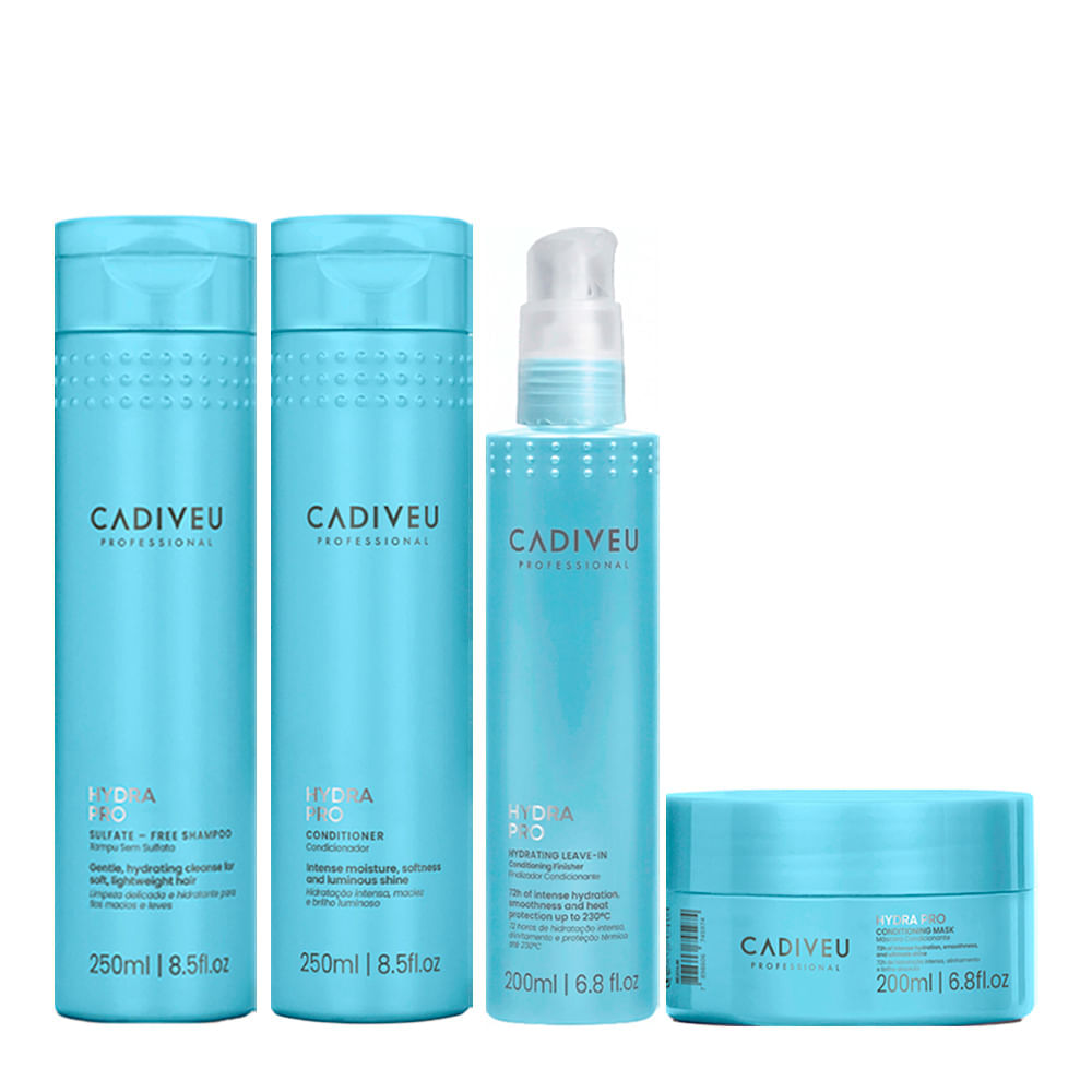 Kit Hydra Pro Cadiveu Professional Shampoo 250ml + Condicionador 250ml + Máscara 200ml + Leave-In 200ml