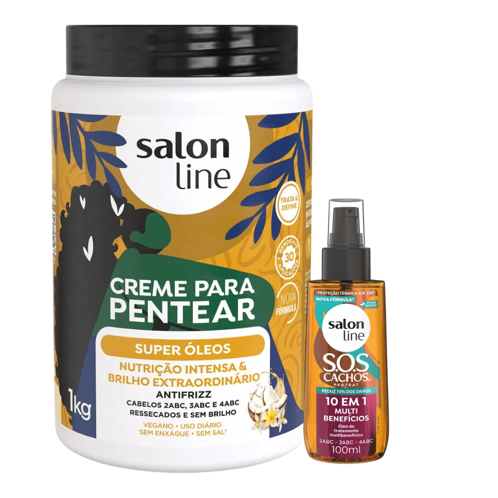 Kit Salon Line Creme De Pentear Super Óleos 1kg + Óleo Capilar Sos 10 Em 1 100ml
