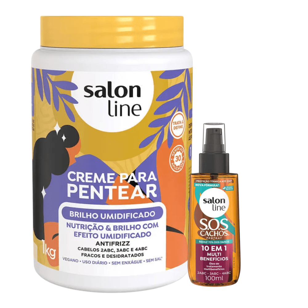 Kit Salon Line Creme De Pentear Brilho Umidificado 1kg + Óleo Capilar Sos 10 Em 1 100ml