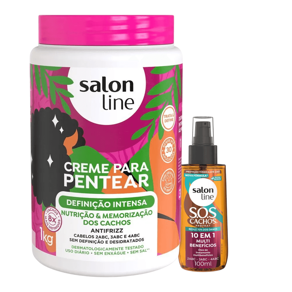 Kit Salon Line Creme De Pentear Definição Intensa 1kg + Óleo Capilar Sos 10 Em 1 100ml
