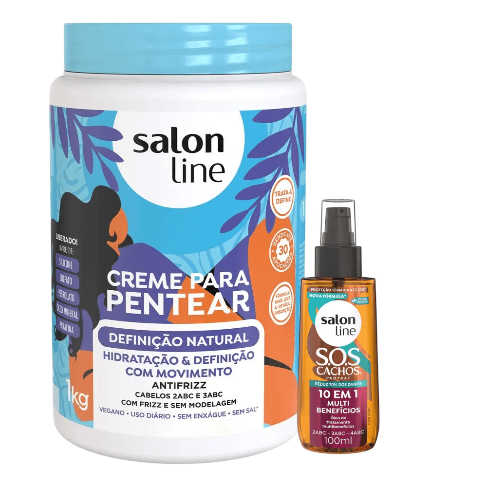 Kit Salon Line Creme De Pentear Definição Natural 1kg + Óleo Capilar Sos 10 Em 1 100ml