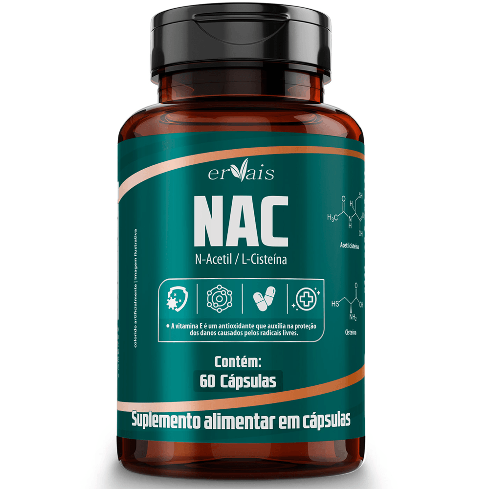NAC N-Acetil L-Cisteína N-Acetyl Cysteine Ervais 60 Cápsulas