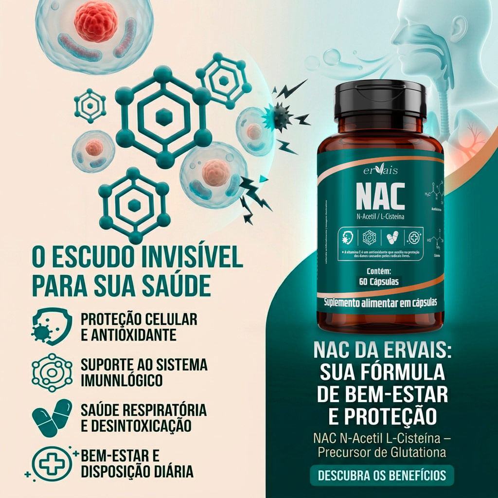 Kit 2 NAC N-Acetil L-Cisteína N-Acetyl Cysteine Ervais 60 Cápsulas