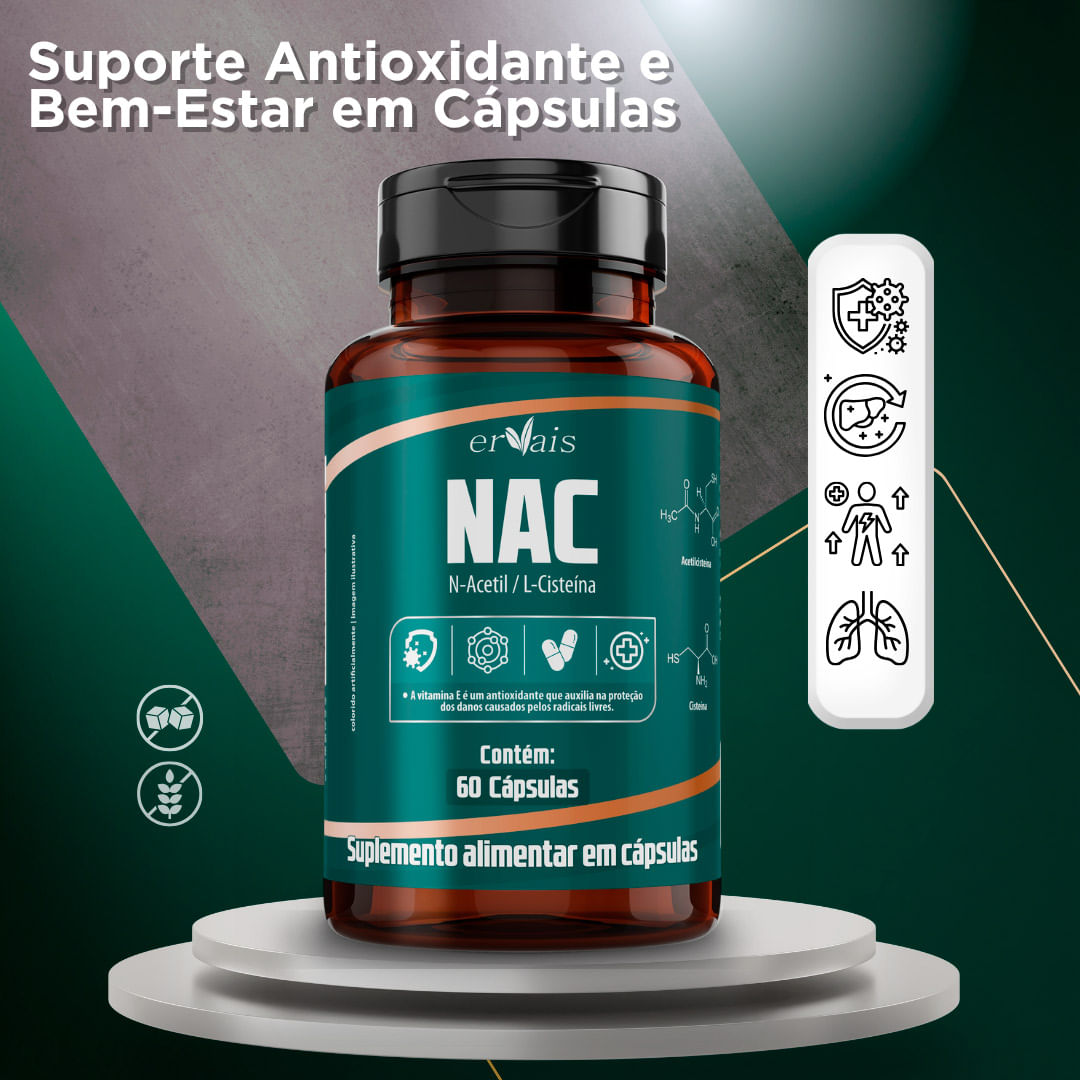 Kit 6 NAC N-Acetil L-Cisteína N-Acetyl Cysteine Ervais 60 Cápsulas
