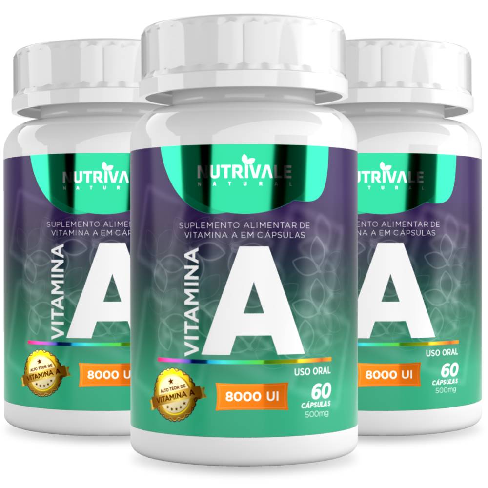 Kit 3 Vitamina A (Retinol) 8000 UI Nutrivale 60 Cápsulas