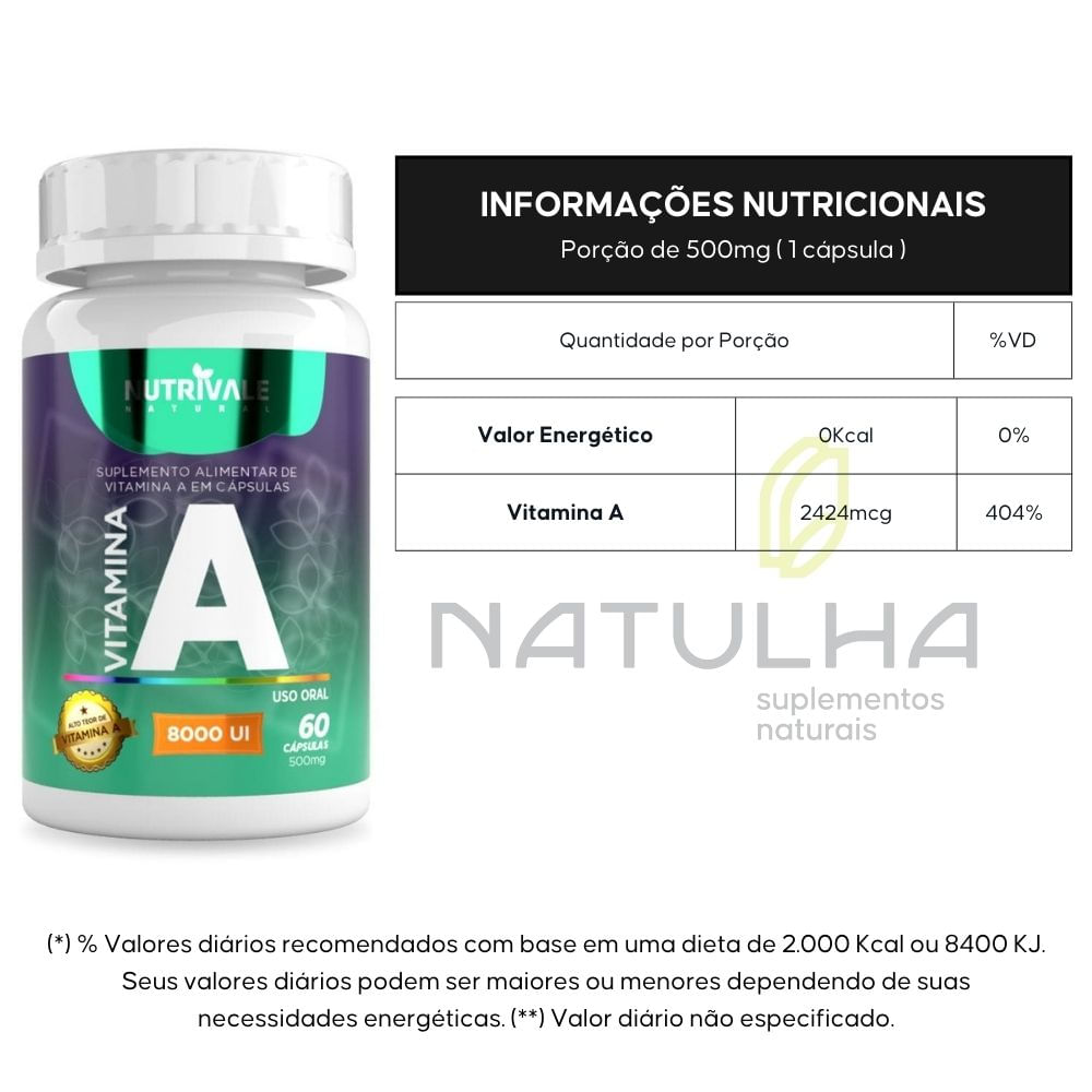 Kit 2 Vitamina A (Retinol) 8000 UI Nutrivale 60 Cápsulas