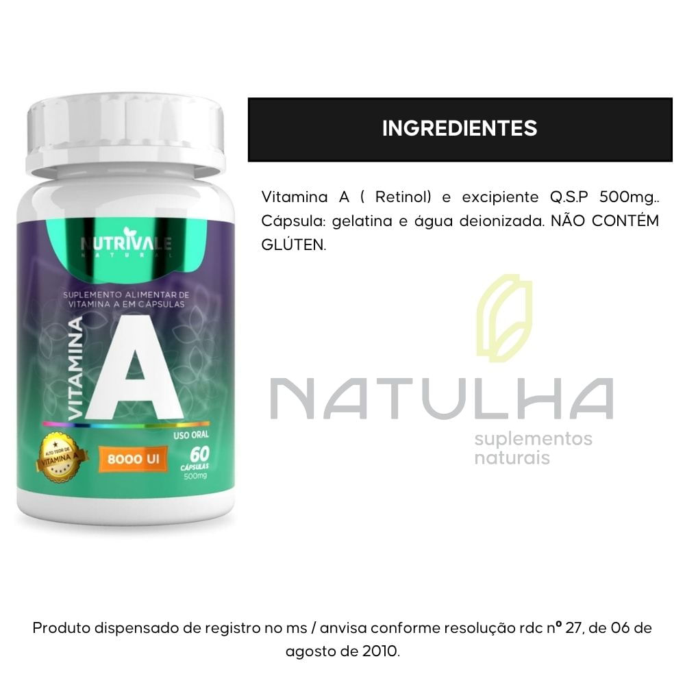 Kit 2 Vitamina A (Retinol) 8000 UI Nutrivale 60 Cápsulas