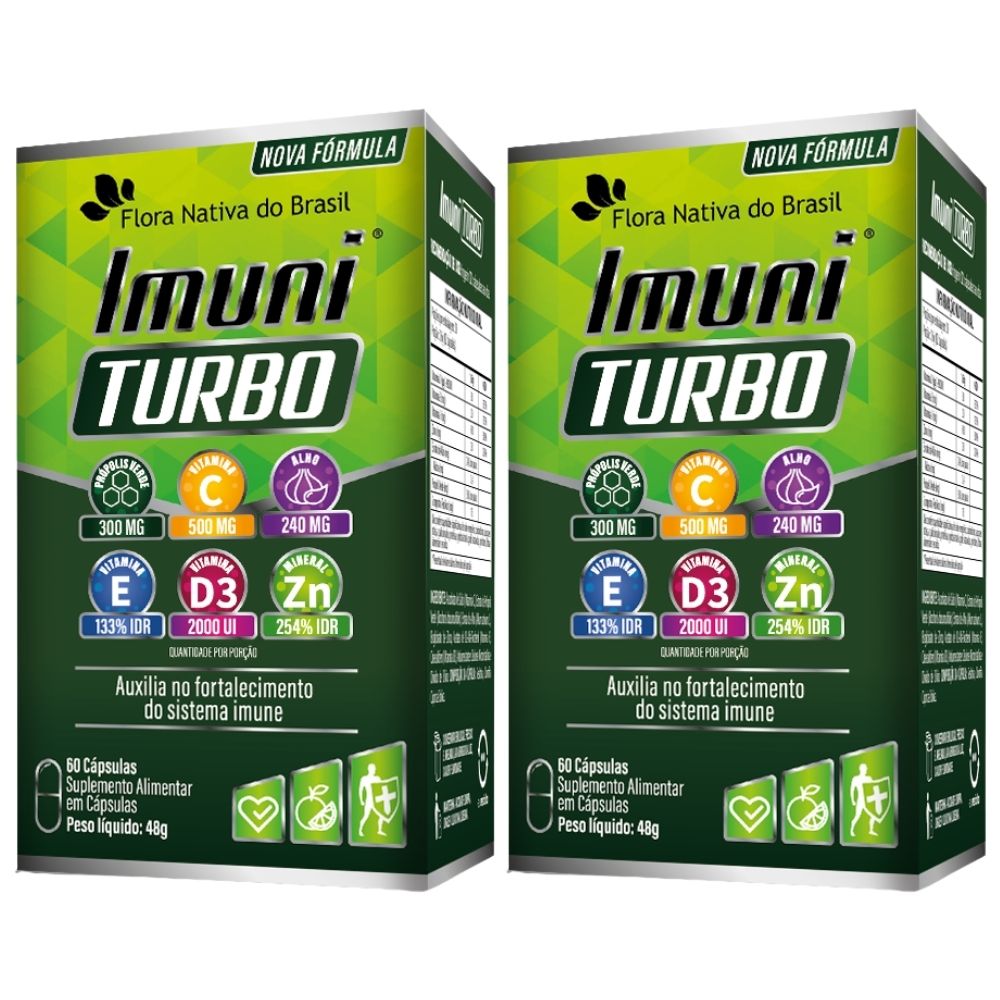 Kit 2 Imuni Turbo Própolis Verde Com Vitaminas Flora Nativa 60 Cápsulas