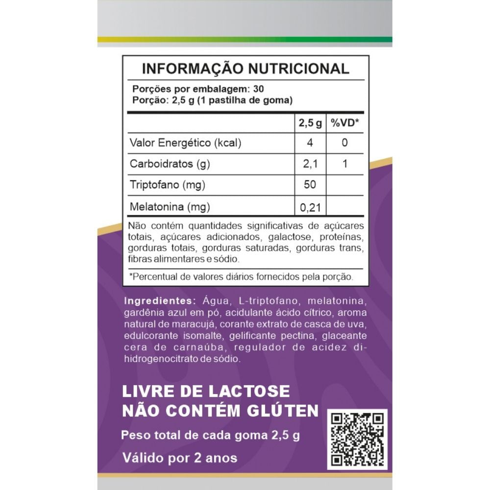 Melatonina + Triptofano Gummy Sabor Maracujá 2500mg Unilife 30 Gomas