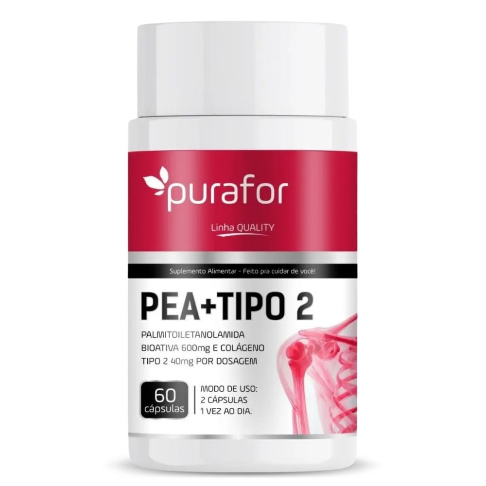 PEA 600 Palmitoiletanolamida + Colágeno Tipo 2 500mg Purafor 60 Cápsulas