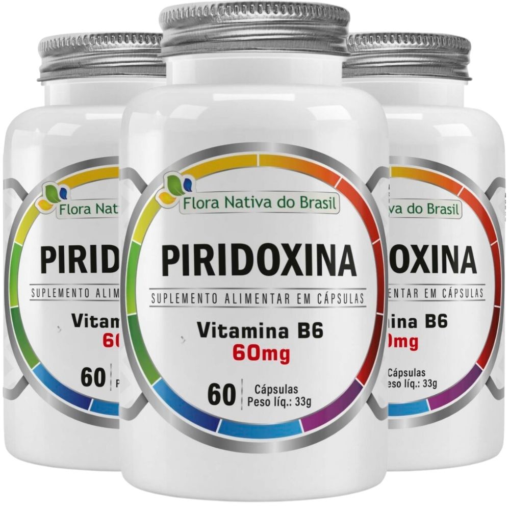 Kit 3 Vitamina B6 Piridoxina Flora Nativa 60 Cápsulas