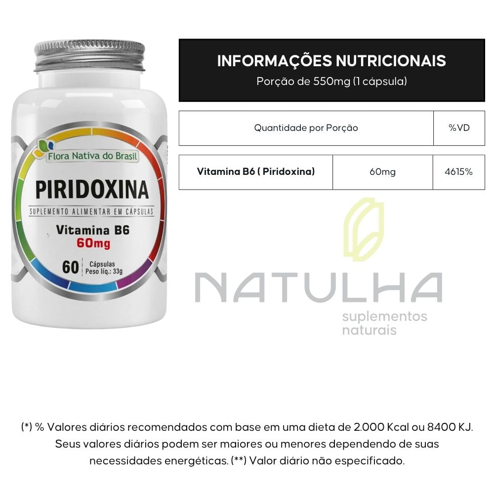 Kit 3 Vitamina B6 Piridoxina Flora Nativa 60 Cápsulas