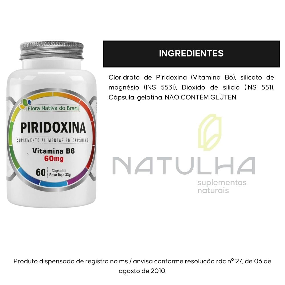 Kit 2 Vitamina B6 Piridoxina Flora Nativa 60 Cápsulas