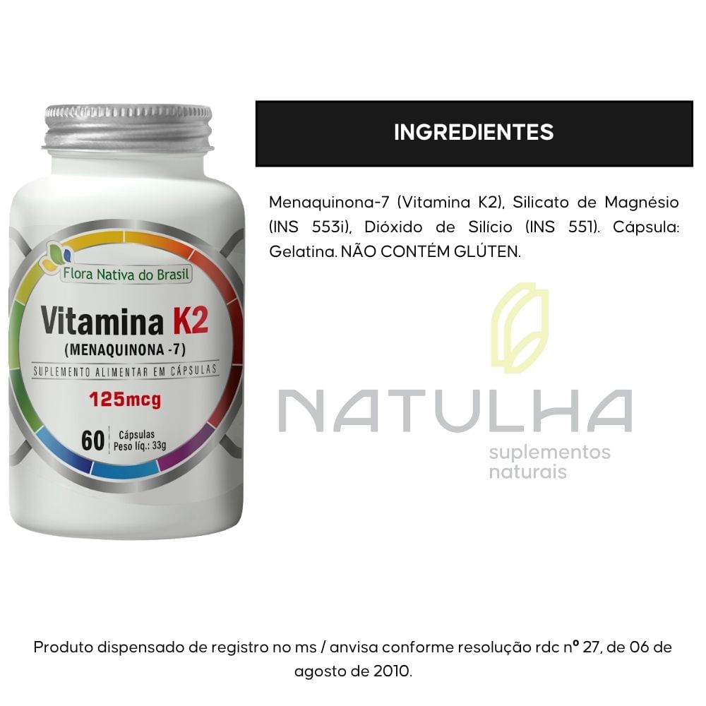 Kit 3 Vitamina k2 Menaquinona-7 Flora Nativa 60 Cápsulas