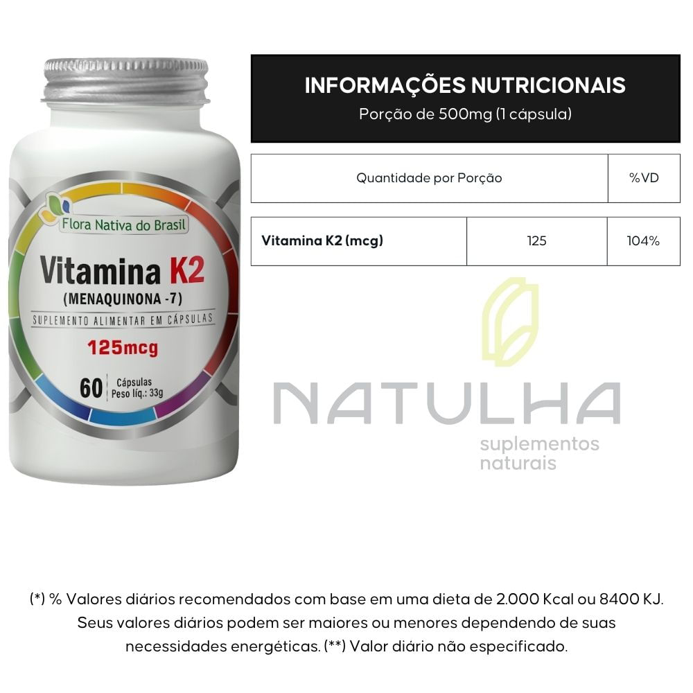 Kit 3 Vitamina k2 Menaquinona-7 Flora Nativa 60 Cápsulas