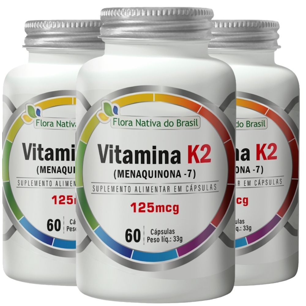 Kit 3 Vitamina K2 Menaquinona-7 Flora Nativa 60 Cápsulas