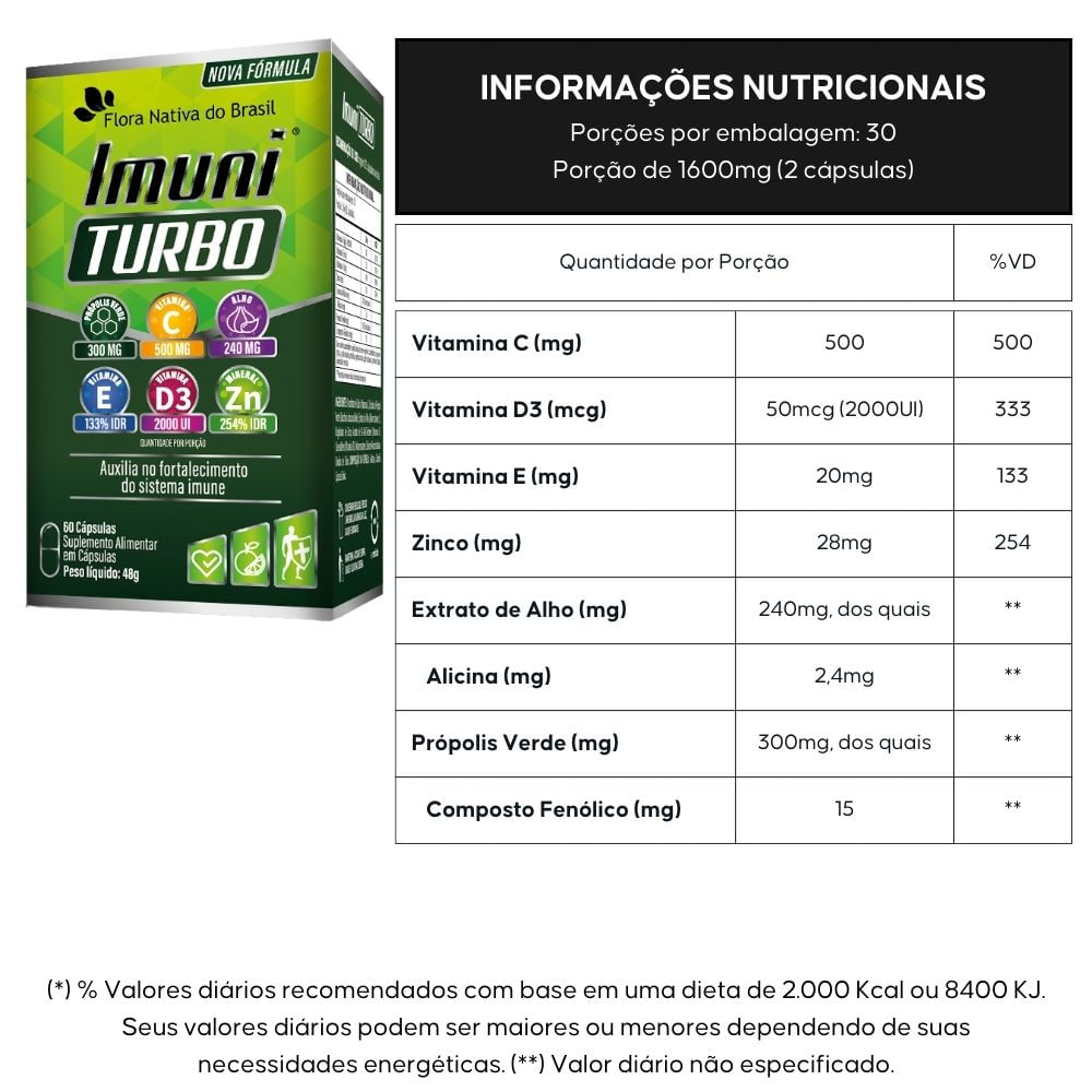 Kit 3 Imuni Turbo Própolis Verde Com Vitaminas Flora Nativa 60 Cápsulas