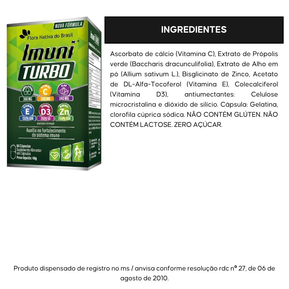 Kit 3 Imuni Turbo Própolis Verde Com Vitaminas Flora Nativa 60 Cápsulas