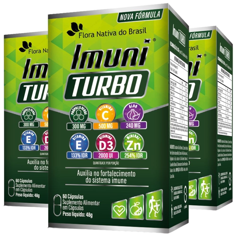 Kit 3 Imuni Turbo Própolis Verde Com Vitaminas Flora Nativa 60 Cápsulas