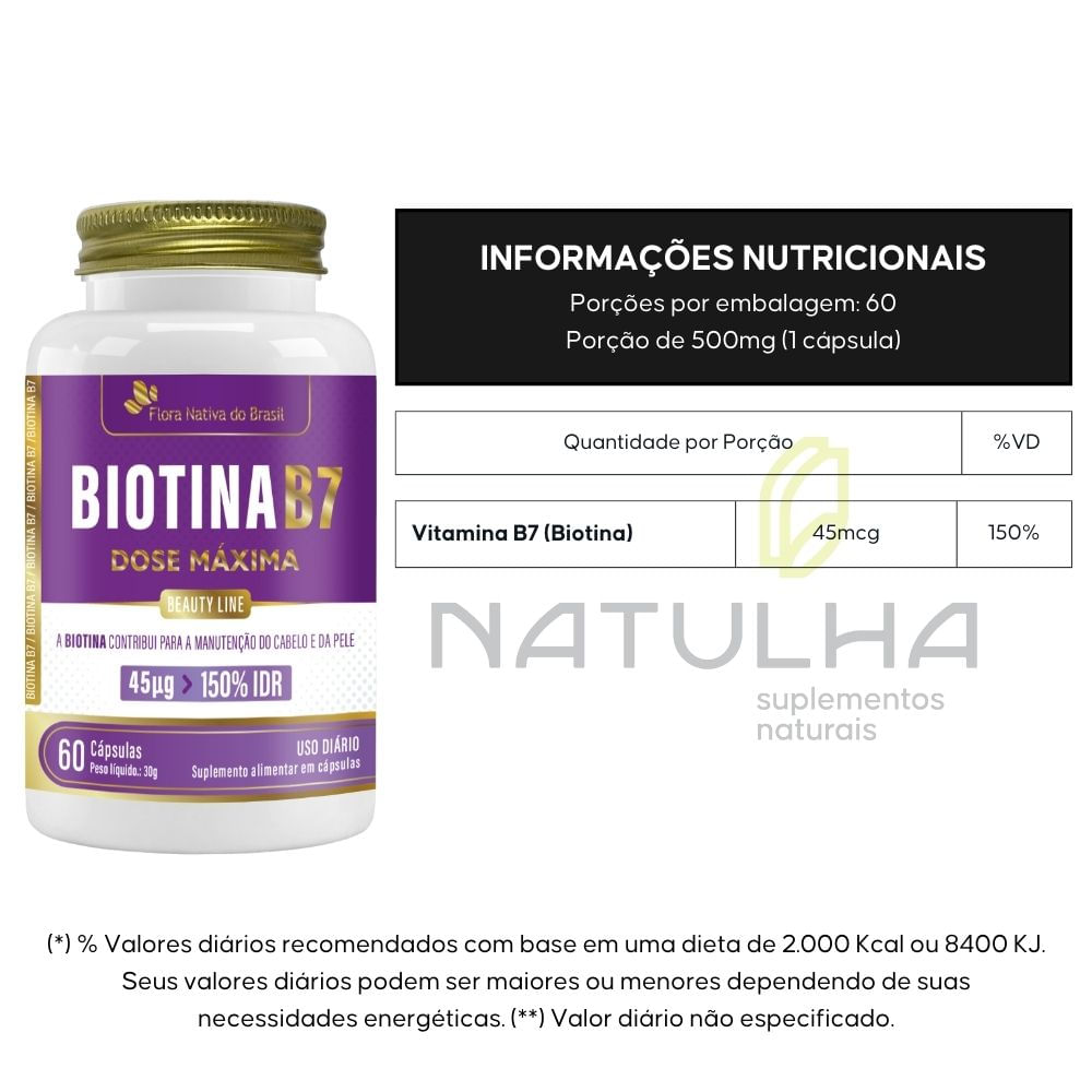 Kit 3 Biotina Vitamina B7 Flora Nativa 60 Cápsulas