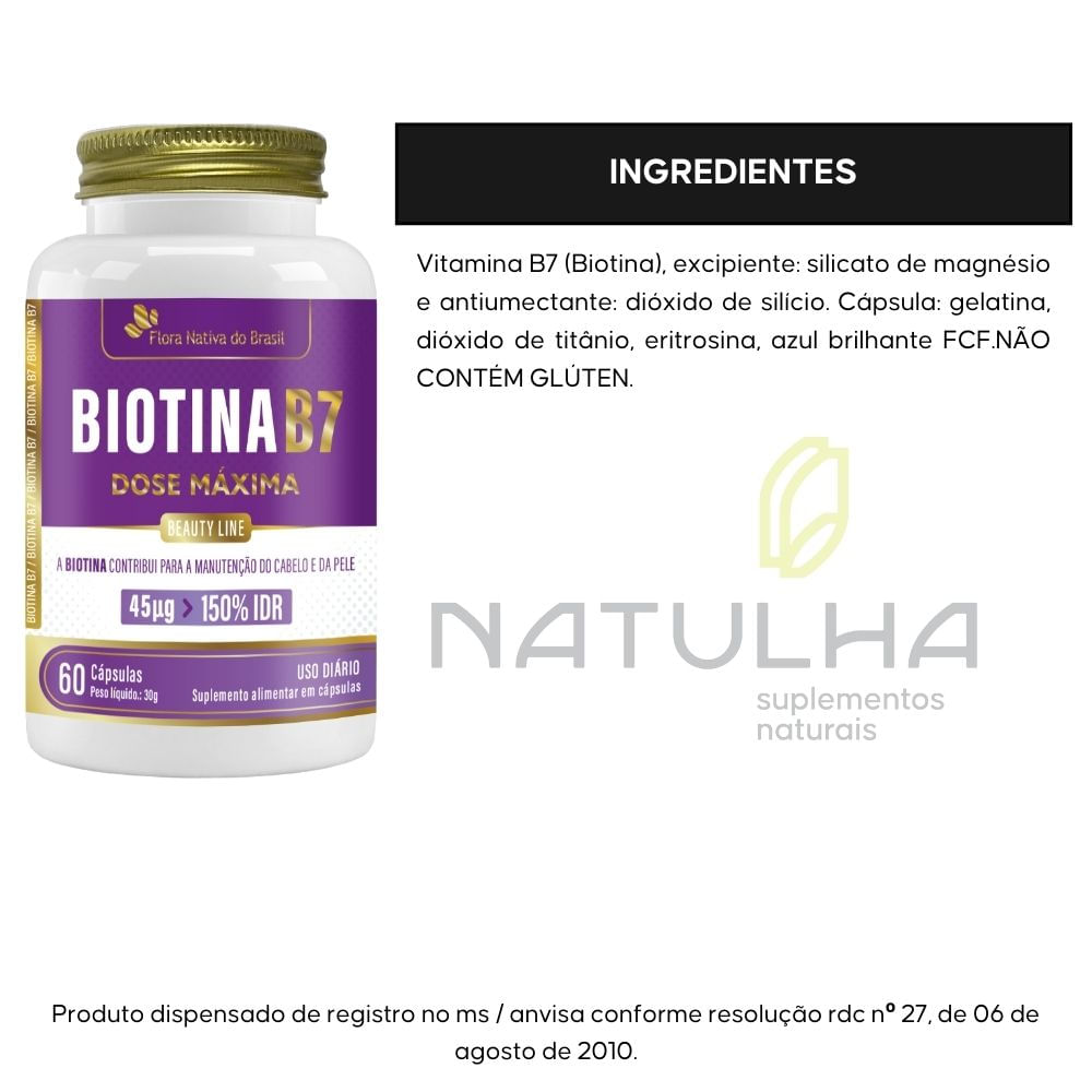 Kit 3 Biotina Vitamina B7 Flora Nativa 60 Cápsulas