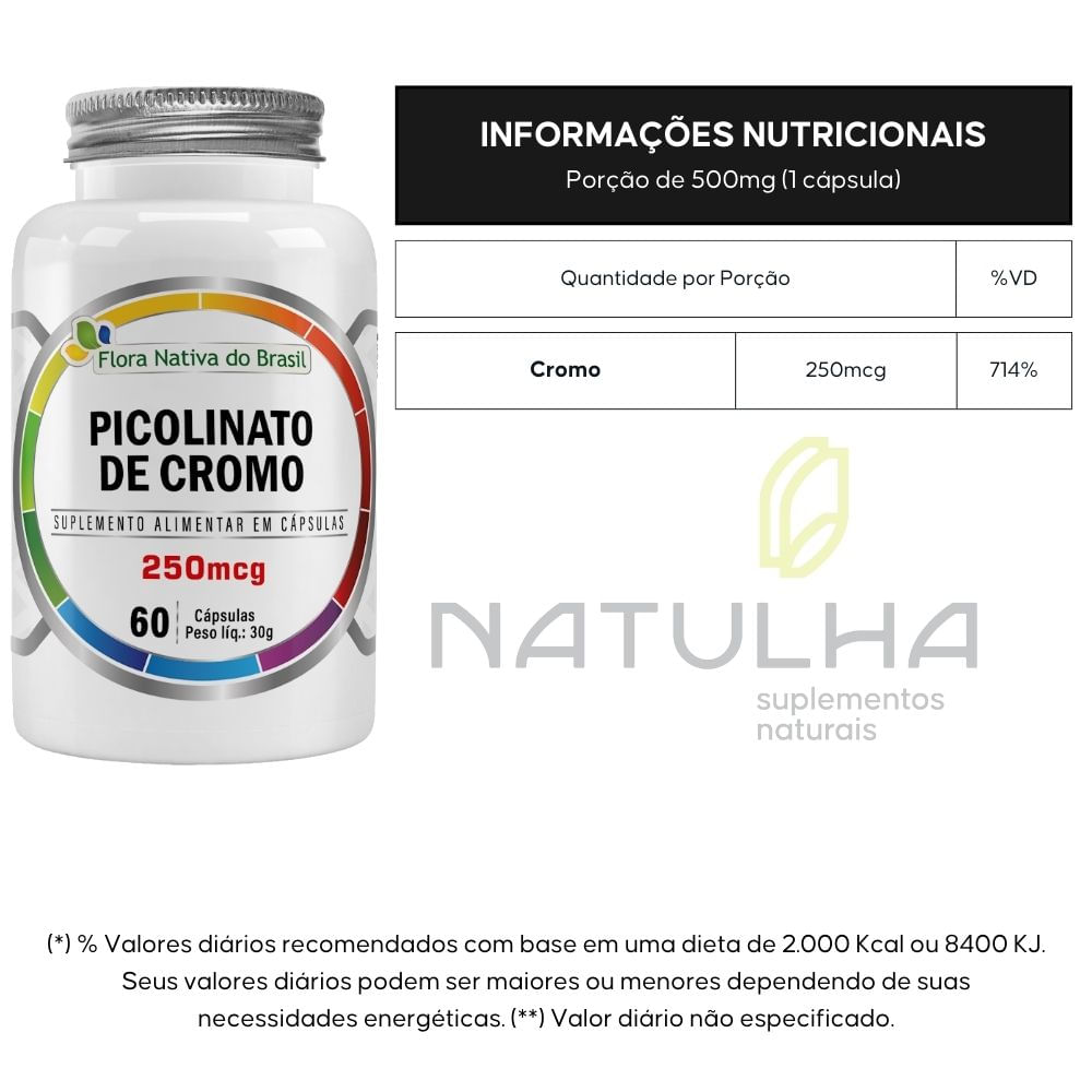 Kit 3 Picolinato de Cromo Flora Nativa 60 Cápsulas