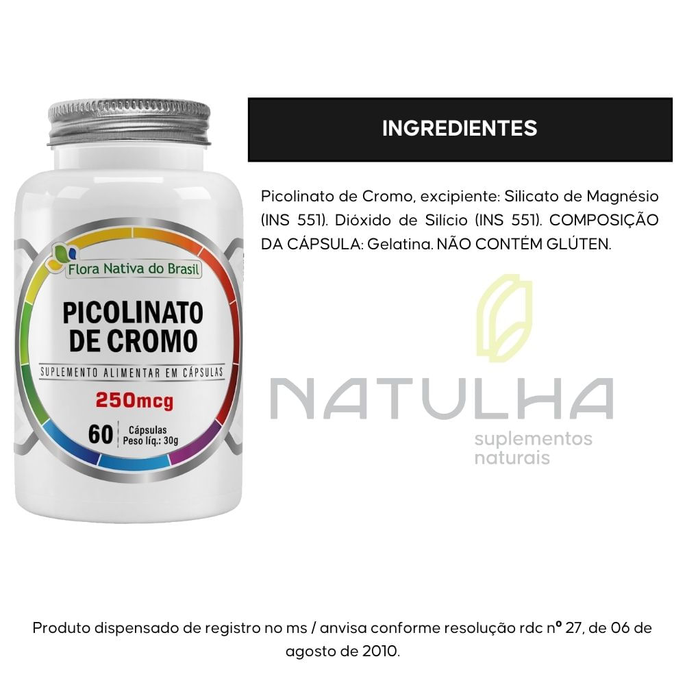 Kit 3 Picolinato de Cromo Flora Nativa 60 Cápsulas