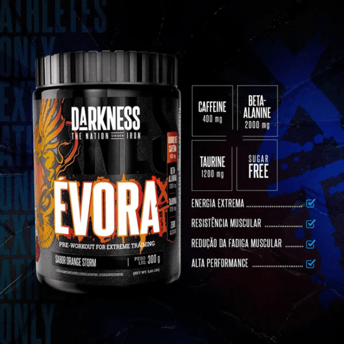 Pré-treino Evora Darkness 300g Sabor Orange Storm