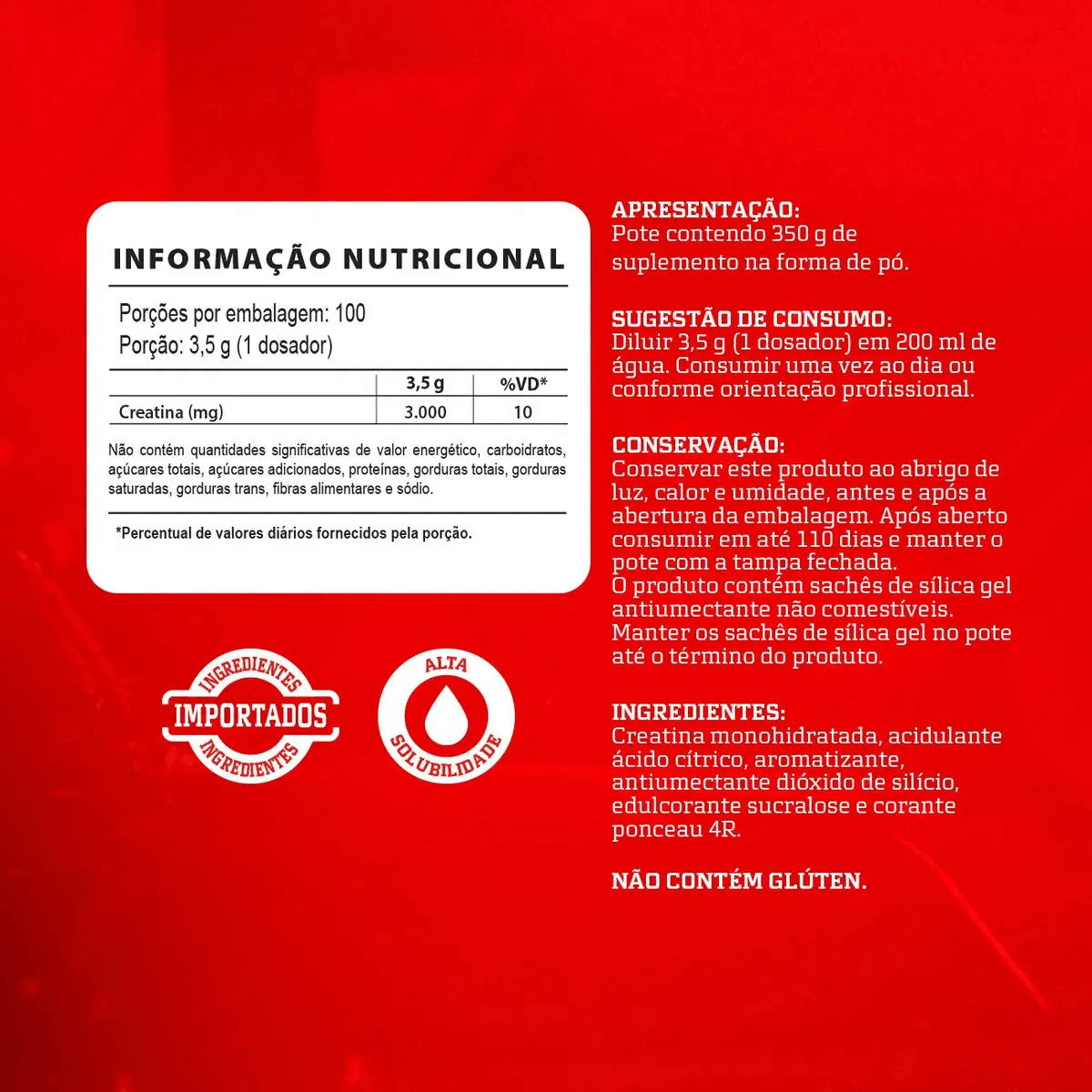 Creatina Monohidratada  Integralmedica 350g Sabor Morango