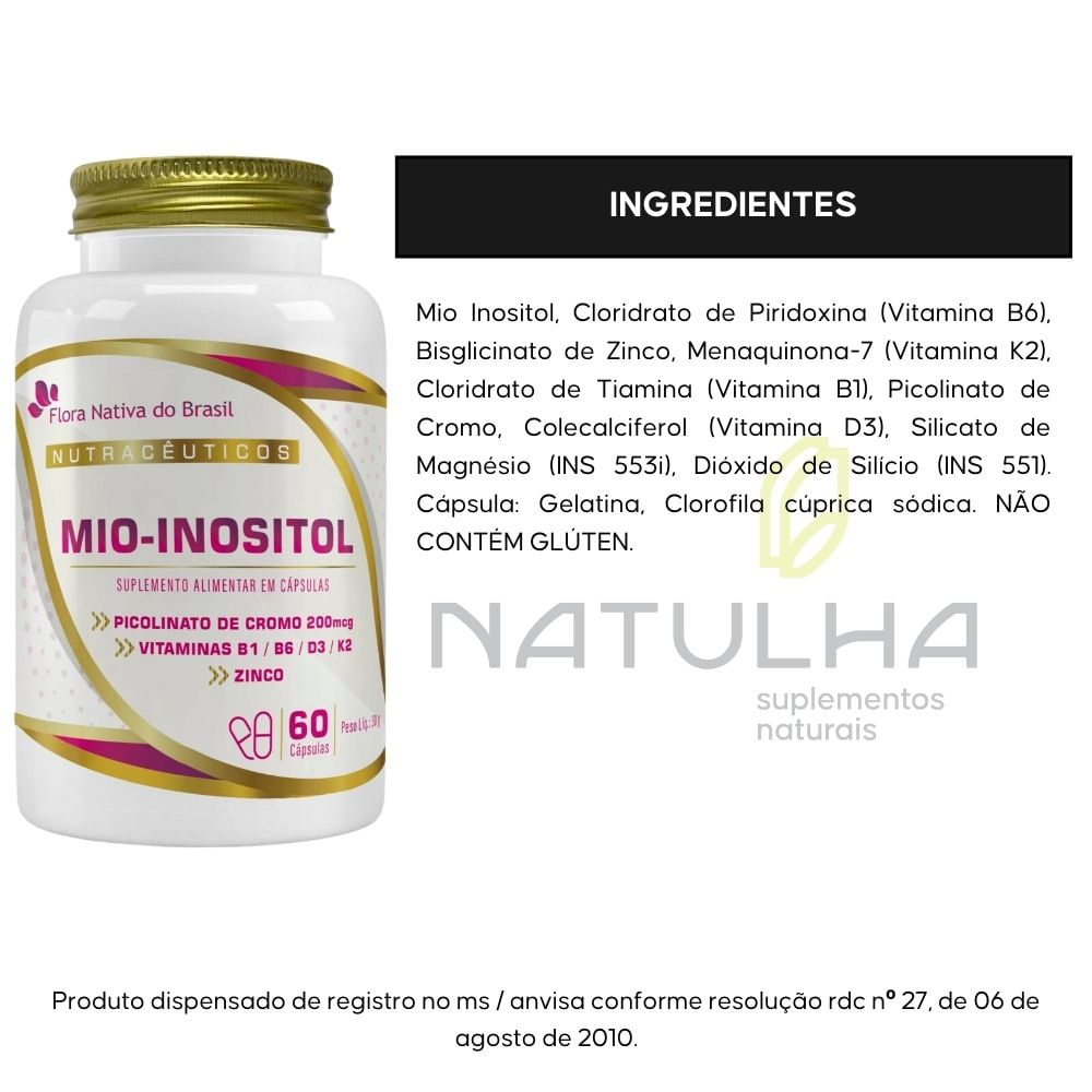 Kit 3 Mio-Inositol + Vitaminas 500mg Flora Nativa 60 cápsulas