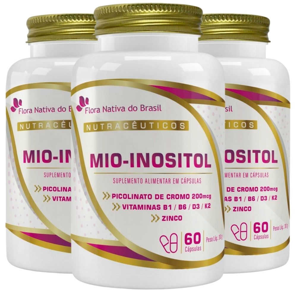 Kit 3 Mio-Inositol + Vitaminas 500mg Flora Nativa 60 cápsulas