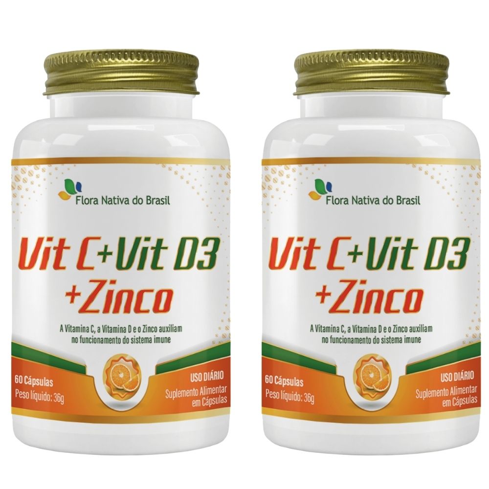 Kit 2 Vitamina C + D3 + Zinco Flora Nativa 60 Cápsulas