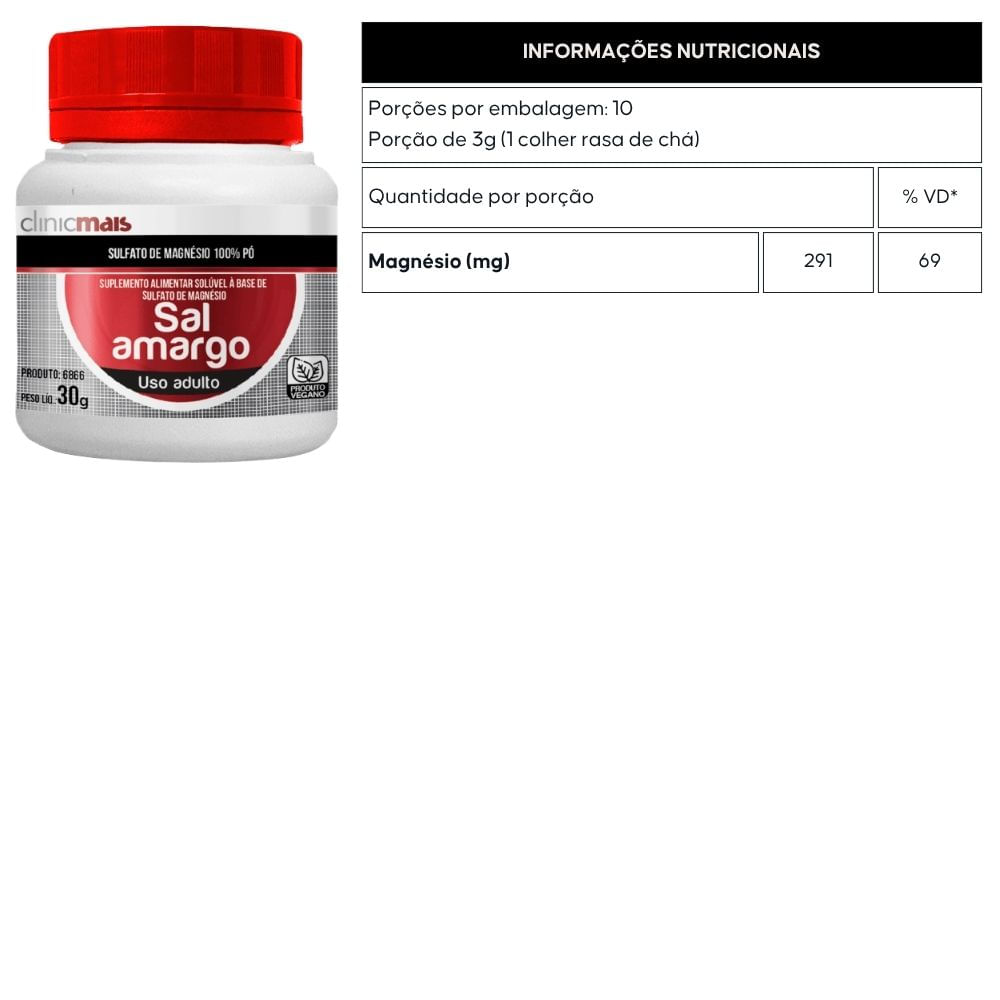 Kit 2 Sal Amargo Sulfato de Magnésio Clinicmais 30g