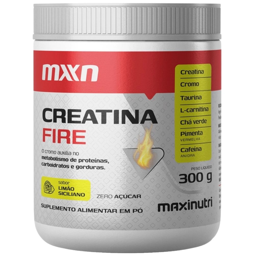Creatina Fire Cromo, Cafeína, Taurina, Chá Verde e L-Carnitina Maxinutri Limão Siciliano 300g