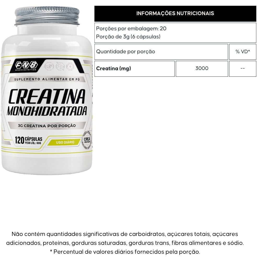 Kit 3 Creatina Monohidratada FNB Sports 120 Cápsulas