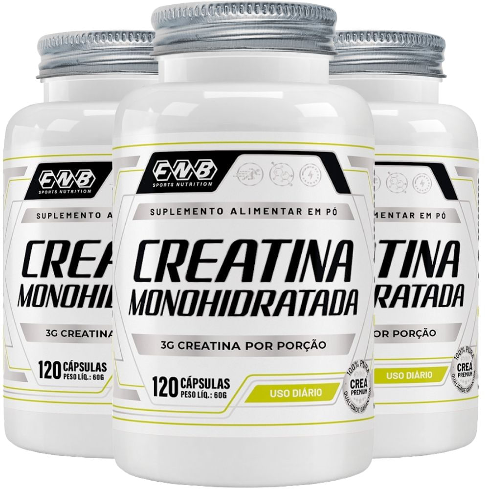 Kit 3 Creatina Monohidratada FNB Sports 120 Cápsulas