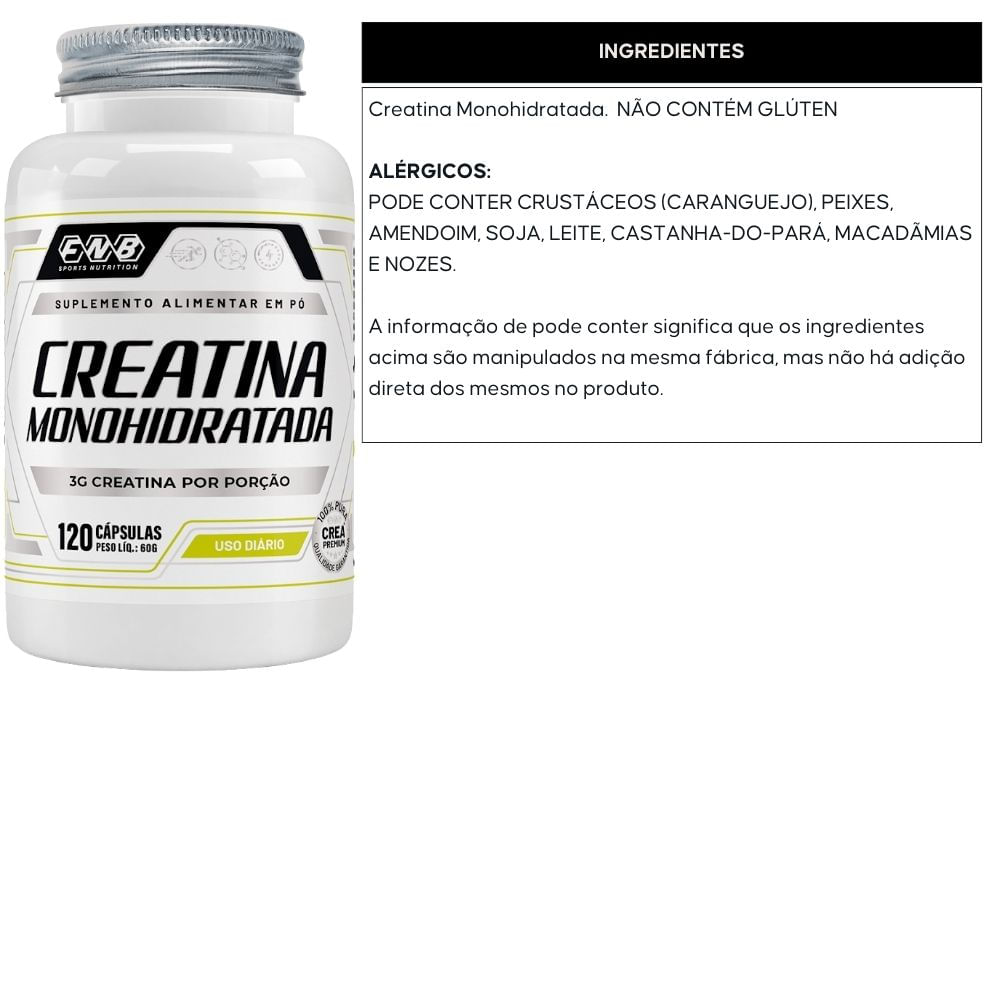 Kit 3 Creatina Monohidratada FNB Sports 120 Cápsulas